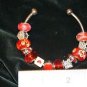 3/4 Wrist Metal bracelet w/ removable ends with Red Glass Beads and metal charm