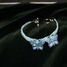 Blue Handcrafted Hemp Bracelet with 2 Blue Butterflies and Metal Closure