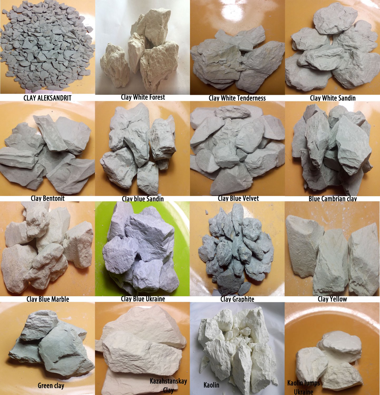 The edible clay + edible chalk. 4 types of clay + 4 types of chalk on