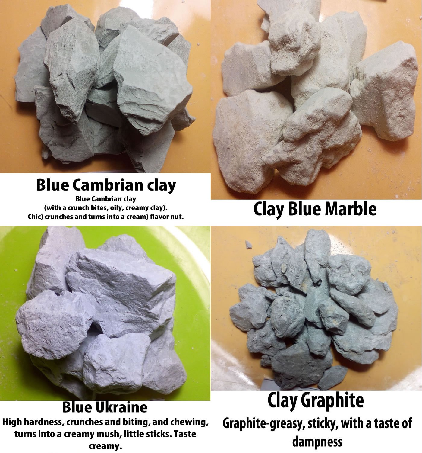 The edible clay + edible chalk. 4 types of clay + 4 types of chalk on ...