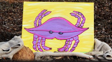 Miss Crabby HAND PAINTED ORIGINAL PURPLE CRAB TROPICAL WALL ART