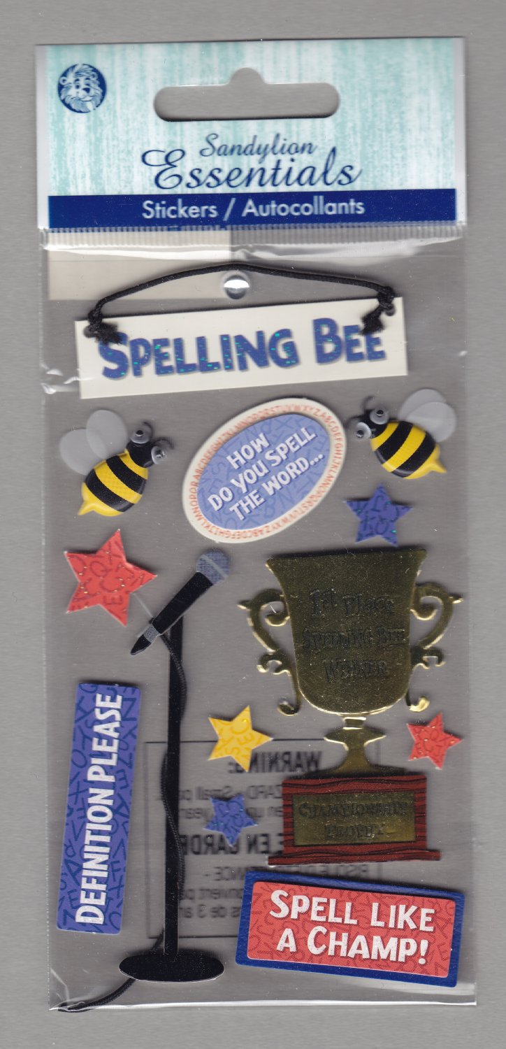 Sandylion Essentials Scrapbooking Stickers SPELLING BEE educational winner trophy prize 3D - EL09