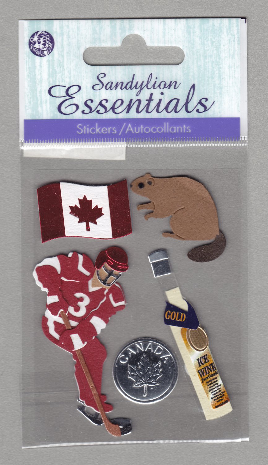 Sandylion Essentials Scrapbooking Stickers CANADA beaver hockey ice wine maple leaf 3D - ES06