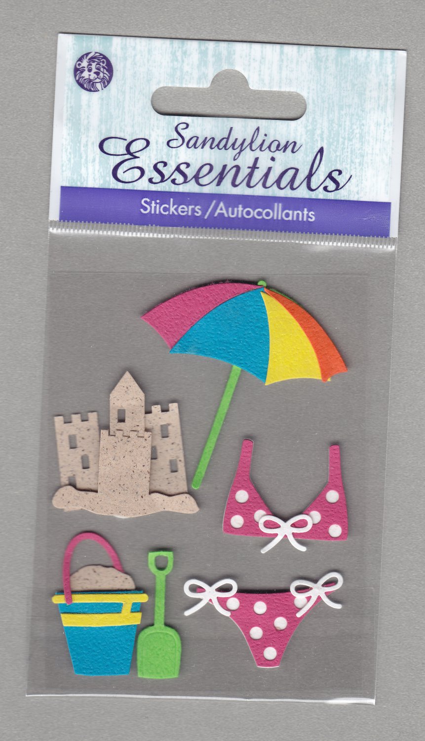 Sandylion Essentials Scrapbooking Stickers BEACH sand castle bikini umbrella bucket shovel 3D - ES12