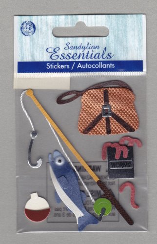 Sandylion Essentials Scrapbooking Stickers FISHING worms bobbin pole fish  sports 3D - ES28
