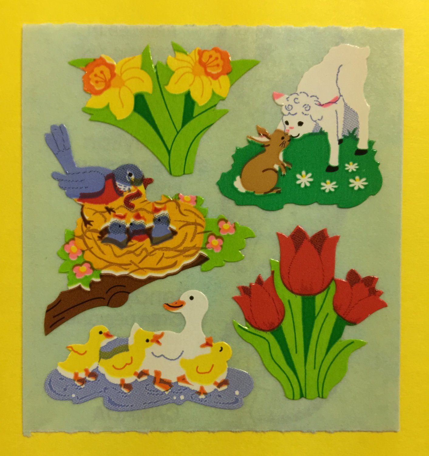 Sandylion Spring Time Flowers Tulip Bird Rabbit Duck Daffodil Sheep Stickers Rare Vintage KK379