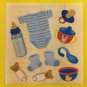 Sandylion Baby Boy Blue Bottle Booties Pacifier Onesee Sippy Cup Stickers Rare Vintage KK455