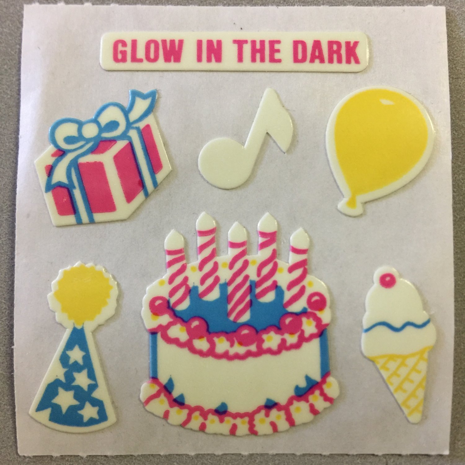 Sandylion Glow in the Dark BIRTHDAY PARTY Stickers Retro Rare Vintage HG14
