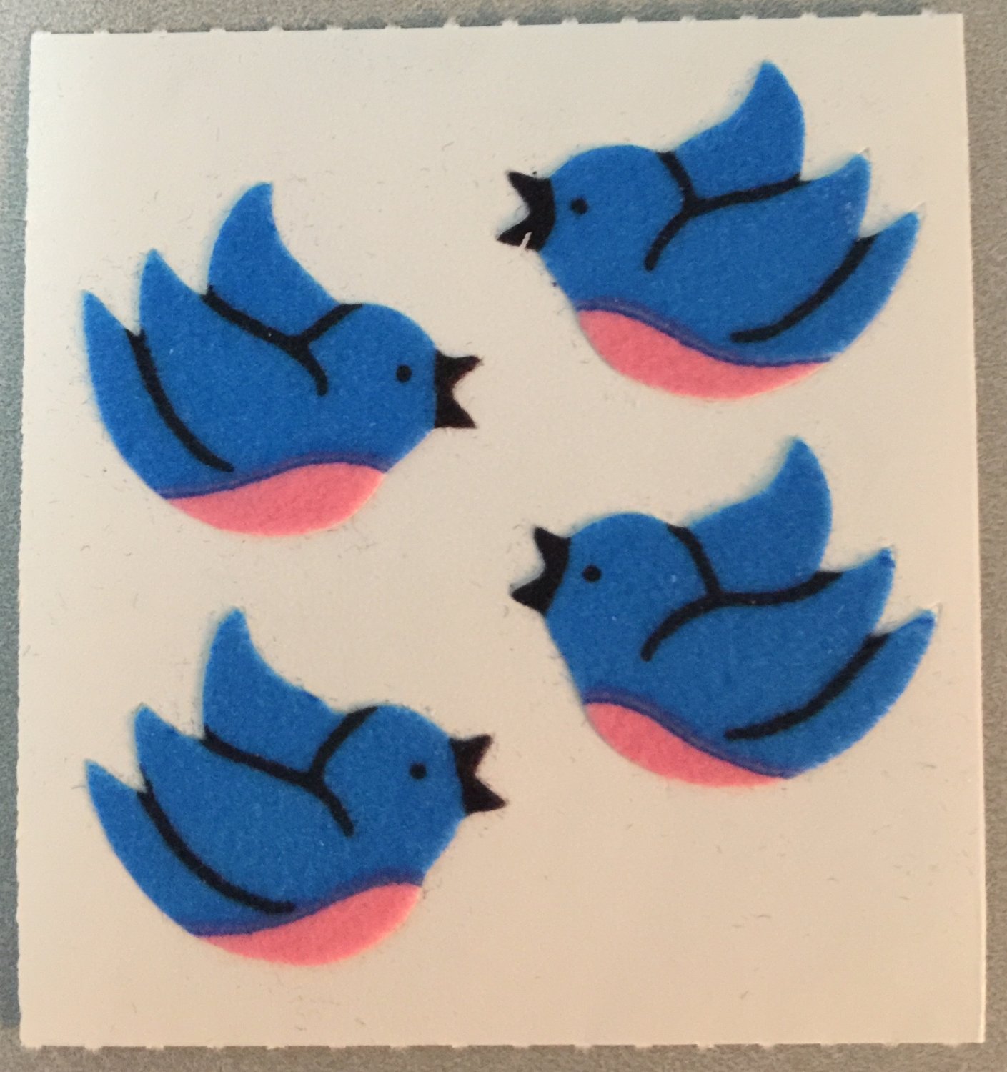 Sandylion Fuzzy Stickers BIRDS Blue & Pink Retro Rare Vintage FM010