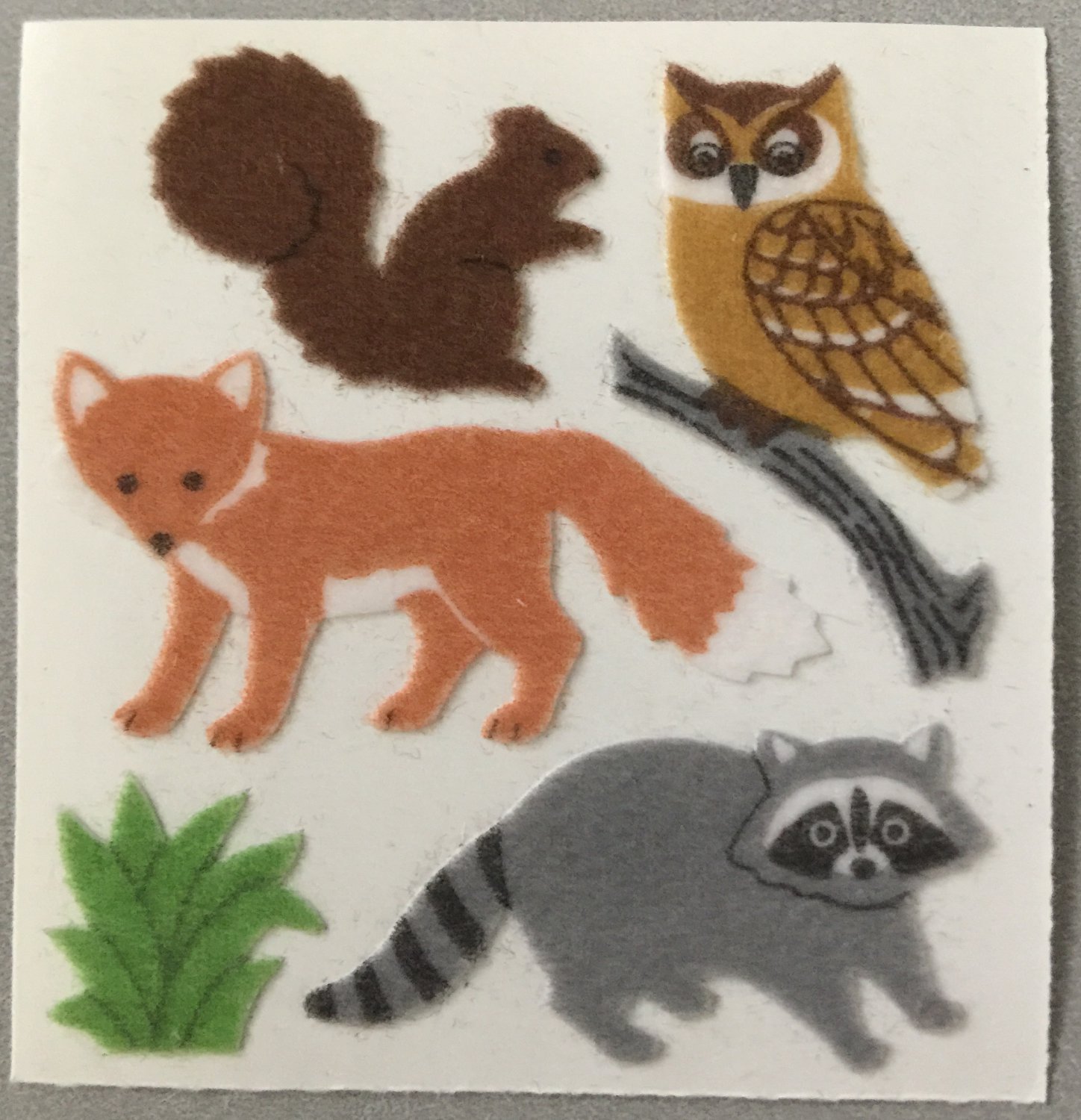 FOREST ANIMALS Fuzzy Sandylion Stickers - 1 square ~ RARE Vintage