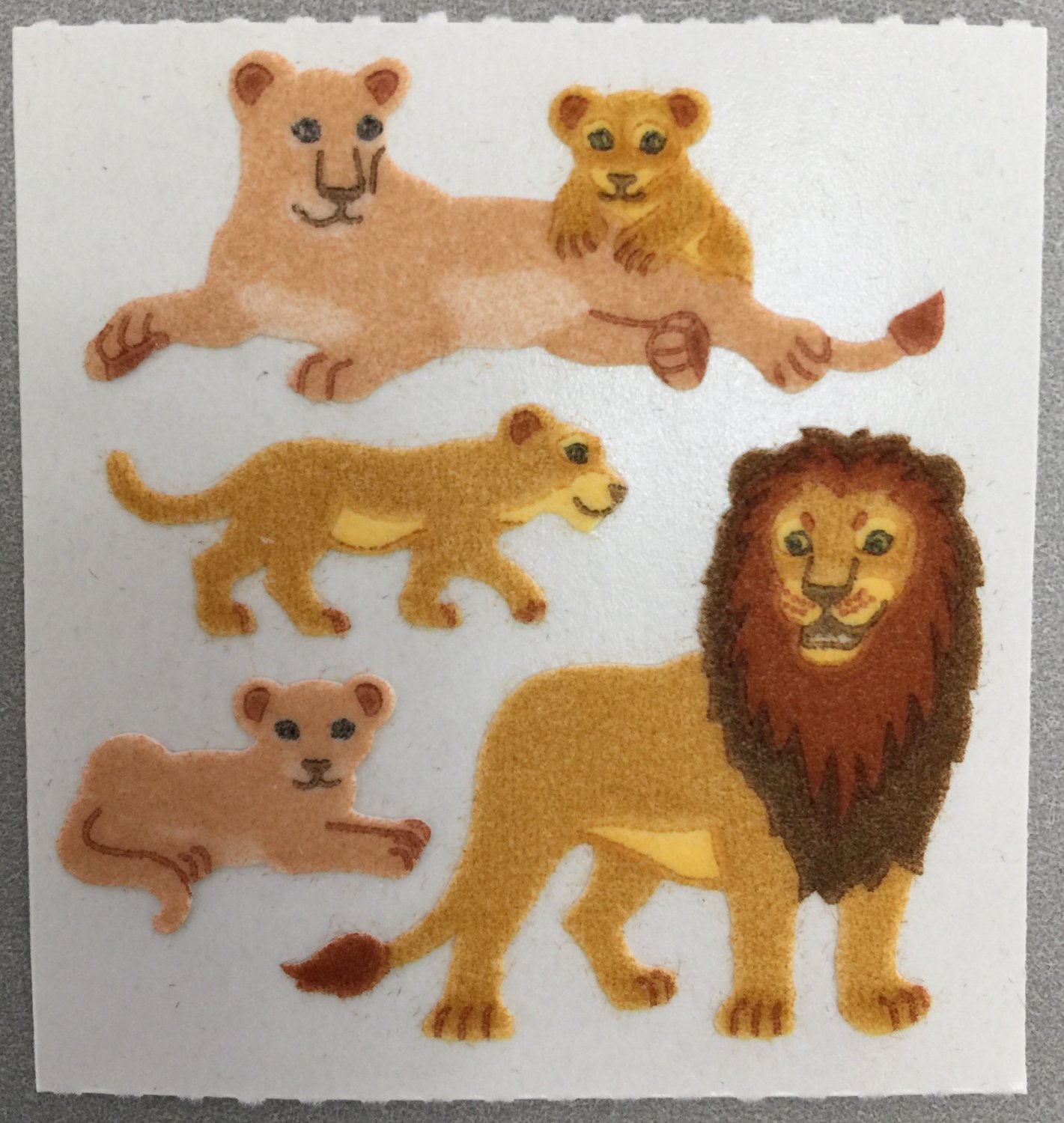 FOREST ANIMALS Fuzzy Sandylion Stickers - 1 square ~ RARE Vintage