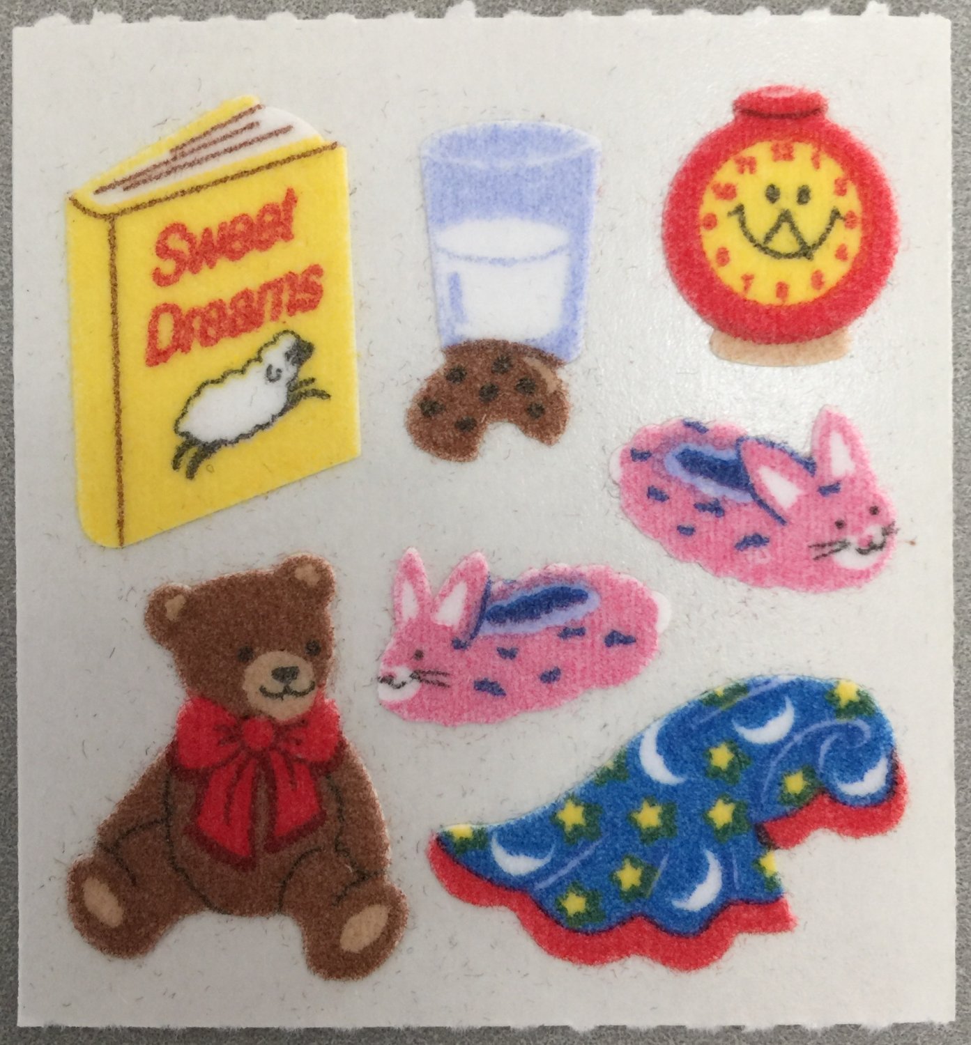 Sandylion Fuzzy Stickers SLEEPYTIME Bedtime Slippers Teddy Bear Blanket  Rare Vintage Retired FM427