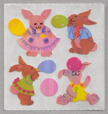 Sandylion MOP Mother of Pearl Stickers BUNNY BLOWING BUBBLES Retro Rare  Vintage Retired MOP316