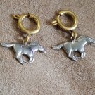 1960s 1" wide silver tone metal Mustang horse charm on soldered brass loop with clasp lot of 2