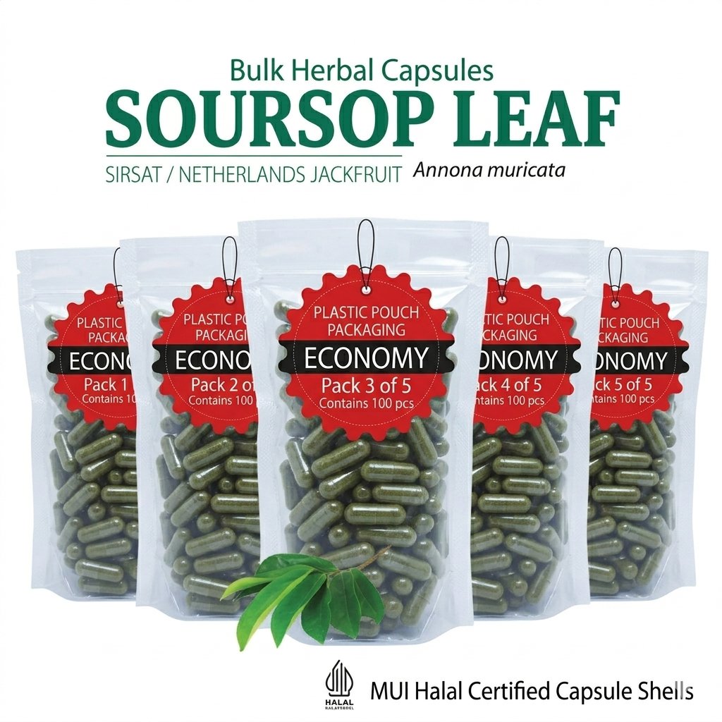 Bulk Soursop Leaf Herbal Capsules Economy Value Pack 5 x 100 Pcs Halal Certified Annona Muricata