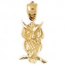 14K GOLD BIRD CHARM - OWL #3073