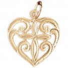 14K GOLD HEART CHARM - CROSS #7002