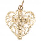14K GOLD HEART CHARM - CROSS #7001