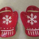 Two (2) Hallmark Red Christmas Mittens Serving Dishes, Plates, Bowls