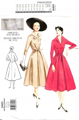 Vogue 2401 Vintage Model 1952 Dress with Wrap Skirt Sewing Pattern 12-14-16