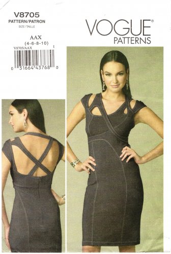 Vogue V8705 Misses' Spandex Dress with Unique Straps Sewing Pattern 4-10
