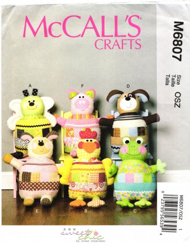 McCall's M6807 Stuffed Animals Bee Chicken Frog Dog Sheep Pig Sewing Pattern