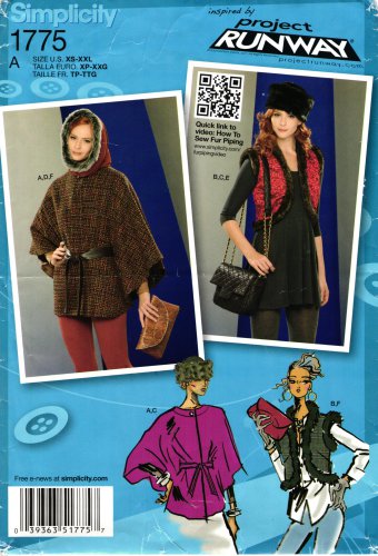 Simplicity 1775 Project Runway Inspired Cape Fur Vest Hat Hood Bag Clutch Sewing Pattern
