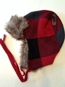 Nwt New Mens Red Black Plaid Faux Fur Trapper Hat Beanie Winter NICE OSFM