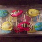 Ceramic Resin Shower Curtain Hooks Colorful Fish with Gold Hooks Tropical Beach