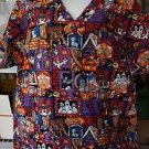 Halloween Themed Scrub Top Ghosts Bats Pumpkins Size Lg Gently Used Free Ship
