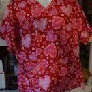 Adorable Heart Themed Scrubs Size Medium Red & Pink Gently Used Free Ship