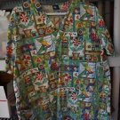 Colorful Flower & Birds Scrub Shirt 100% Cotton Size:L Gently Used Free Shipping