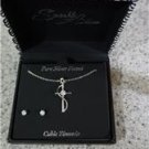 Silver Plated Cubic Zirconia Cross Pendant & Earring Set - US Seller