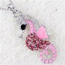 Pink & Silver Sea Horse Pendant With Pink Crystals Ships for Free US Seller