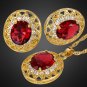 Ruby Oval Cut Gold Plated Necklace & Earrings Set