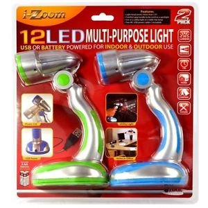 2 Pack 12 Led Multi Purpose Light - USB or Battery Operated Blue & Green