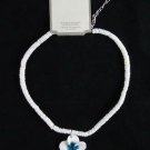 16.5" White Puka Shell Necklace with Blue & White Tropical Flower
