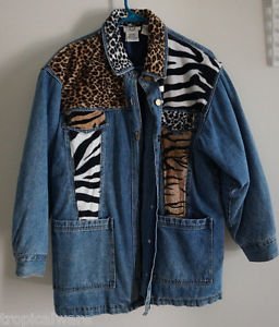 Cervelle Animal Print Patchwork Denim Barn Jacket Fully Lined Small Ships Free