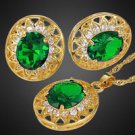 Emerald Oval Cut Gold Plated Necklace & Earrings
