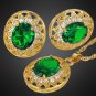 Emerald Oval Cut Gold Plated Necklace & Earrings