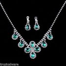 Green Emerald Flower Swarovski Crystal Elements Clip on Earrings Necklace Sets