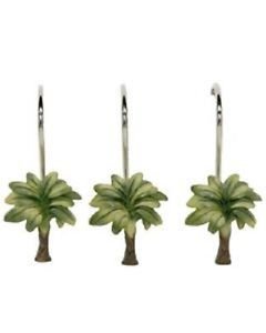 Palm Tree Shower Curtain Bath Hooks Set of 12  Bacova, Green, Tropical Model 437