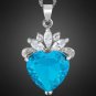 Heart Cut Blue Aquamarine Pendant Necklace