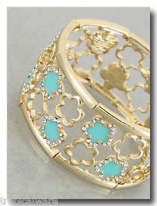 Turquoise Wide Star Shapes Stretchable Bracelet Tropical Beach Nautical Style