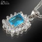 Square Cut Blue Aquamarine Pendant Necklace