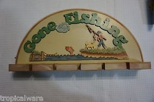 Old Gone Fishing Fishing Pole Wall Rack Kid & Dog Fishing Nice Gift Ships Free