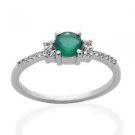 Pure 925 Sterling Silver Solid Ring with Green Onyx & White Topaz Size 8.0 (US)