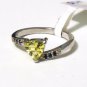 Pure 925 Sterling Silver Solid Ring with Lemon Topaz, Black Spinel Size 7 (US)