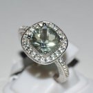 Pure 925 Sterling Silver Solid Ring with Green Amethyst, White Topaz Size 8.0 US