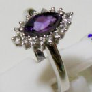 Pure 925 Sterling Silver Solid Ring with Amethyst & White Topaz Size 7.5 (US)